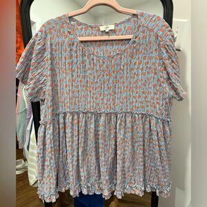 Entro Blue and Orange Polka Dot Top